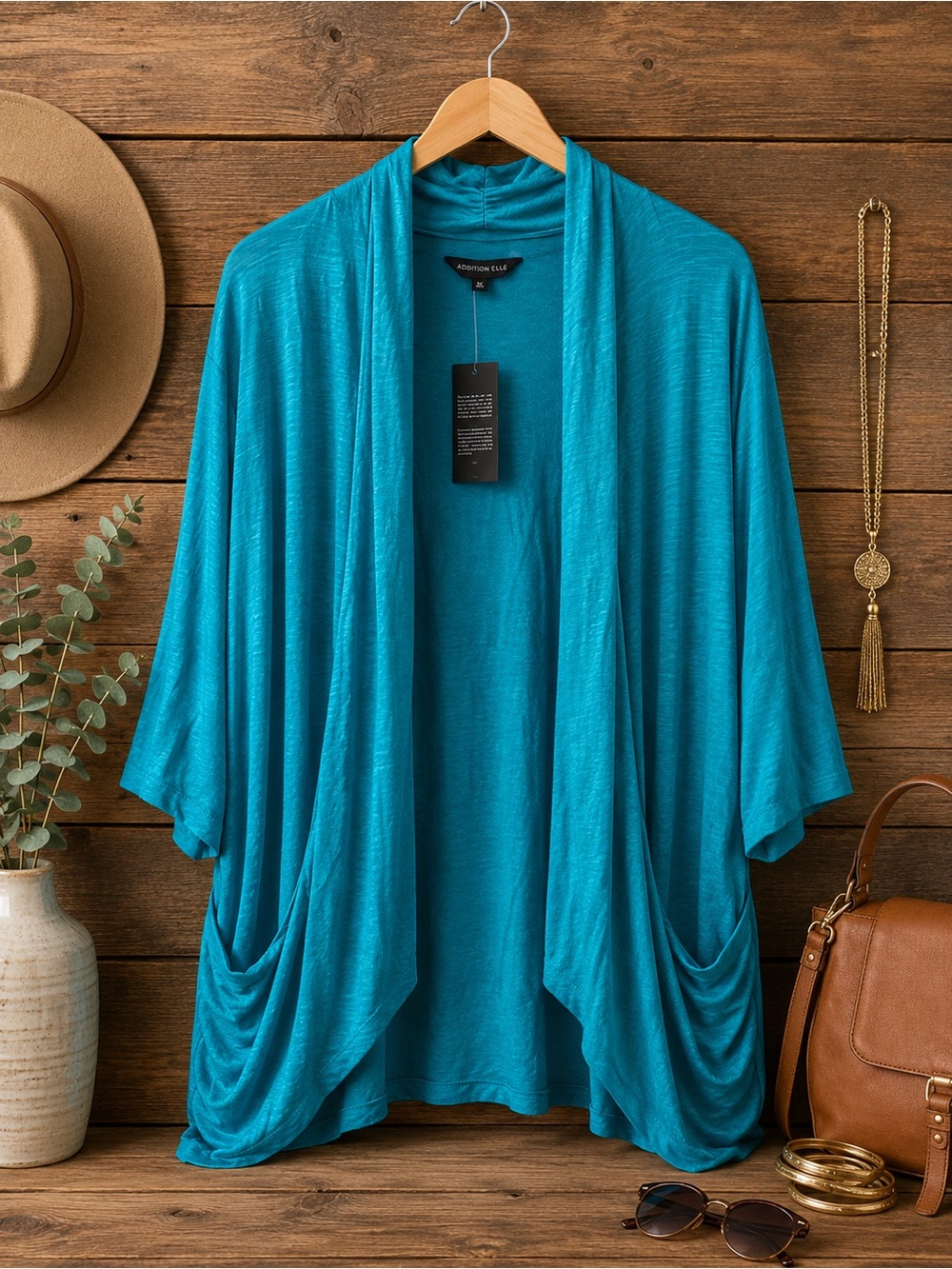 Addition Elle Plus Size 3X Teal Draped Open Cardigan NWT